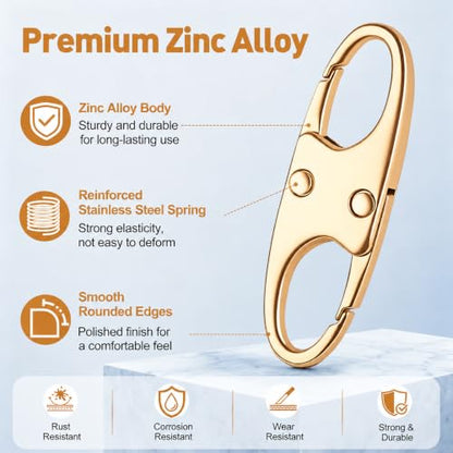 AgePlace 6 Pack Zipper Clips Anti Theft, Double Opening Zipper Lock for Backpacks & Luggage, Zinc Alloy Zipper Pull Replacement, Small Carabiner Clip for Purses, Crossbody Bags & Travel Essentials - color: Gold