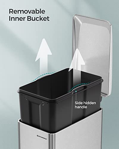 SONGMICS Kitchen Trash Can with Lid, 13-Gallon (50 L) Slim, Stainless Steel - color: Silver, style: 13 Gal.