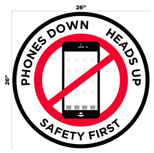 "Phones Down Heads Up" Safety Sign - Laminated Adhesive Floor Signs by Graphical Warehouse (26) - size: 26