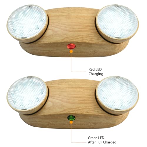 Emergency Lights 200lm 4Hours with Battery Backup Commercial Emergency Light Fixtures for Business Home Power Failure Outage Lighting with Plug in Cord AC85-277V-Wood - color: Wood, size: Round with Plugs