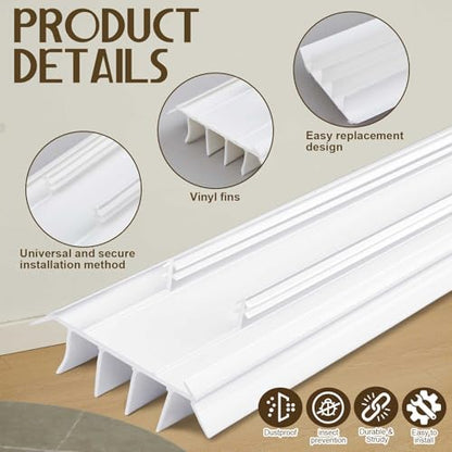 Pushglossy 2 Pcs Kerf Style Door Bottom Seal with Vinyl Fins, White - color: White, size: Kerf Style