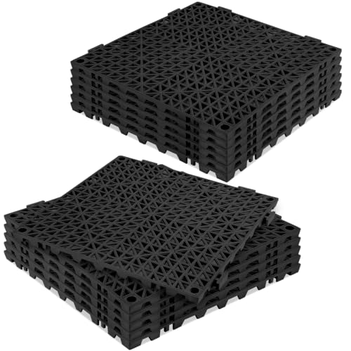 ToLanbbt Modular Interlocking Cushion 12P 11.8" x 11.8" Interlocking Rubber Floor Drain Holes Non-Slip Splicing Drainage Mats for Deck, Shower, Kitchen, Drain Pool, Sauna Bath, Indoor Outdoor (Black) - size: 12 PCS