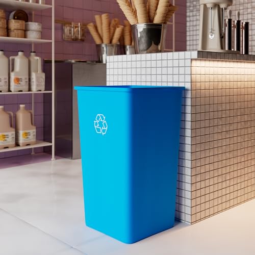 50 Gallon Blue Square Commercial Trash Garbage Can | Outdoor Office Restaurant School Kitchen - color: Blue, size: 50 Gallon, style: Trash Can