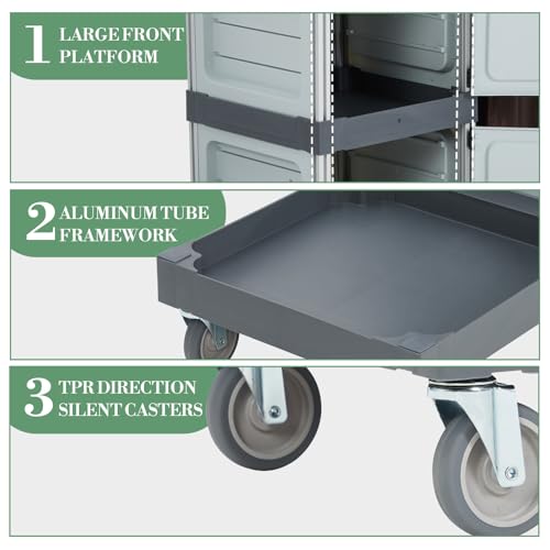 Janitorial Cart on Wheels, Cleaning Carts with 2 Cabinet, Cover, 3 Shelves and Bag, Multifunctional Home Commercial Utility Cart for Housekeeping, School Hotel Business