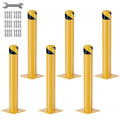 GarveeLife Heavy Duty Steel Safety Bollards 42 in,6 PC Steel Parking Bollards Post,Removable Bollards for Warehouse, Garage, Parking Lot,Reflective Tape, Anchor Bolts Included,4.5 in Diameter - size: 42 inch