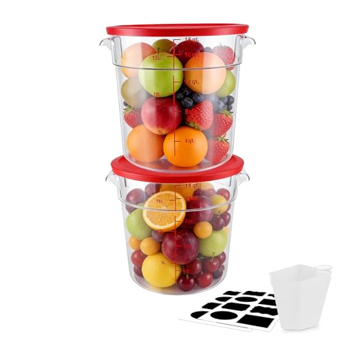 2 Pack Square Food Storage Container With Lid,12-22 Quart Commercial Storage Box With Scale & Handle,Cake Making,Dough Marinating Meat,Kitchen Supplies (Polycarbonate, Round 18 Quart) - color: Polycarbonate, size: Round-16 Quart
