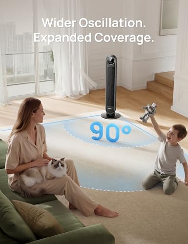 DREO Smart Tower Fan for Bedroom, 28ft/s Velocity, 8 Speeds Ultra Quiet Fan - color: Pure Black, size: 36 inch