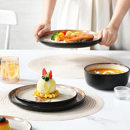 vancasso Plates and Bowls Sets, 24 Pieces Stoneware Dinnerware Sets for 8, Kitchen Dish Set Mircowave and Dishwasher Safe Ceramic Dishware, Light Cream, Series AMBER - color: Oyster White