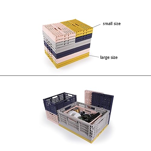 2 Pack Stackable Storage Crates, Plastic Foldable Baskets Small Gray - color: Gray, size: Small: 11.8" x 7.8" x 4.7"