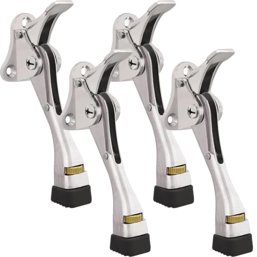 4 Pack Door Stoppers, Heavy Duty Kickdown Door Stopper, Adjustable Door Stop for The Bottom of Door, Aluminum Alloy Metal Door Holder with Rubber Tip to Keep Door Open (Satin Nickel) - color: Satin Nickel