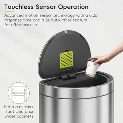 EKO Mirage Semi-Round Motion Sensor Trash Can or Recycling Bin, 47 Liter / 12.4 Gallon Automatic Large Kitchen Trash Can with Deodorizer Compartment, Removable Lid and Bucket, Matte Stainless Steel - size: Mirage Semi-Round 47 liter - Stainless Steel