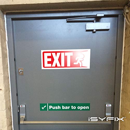 iSYFIX Exit Signs Stickers, 10x4 Inch, 3 Pack, White & Red - color: White & Red