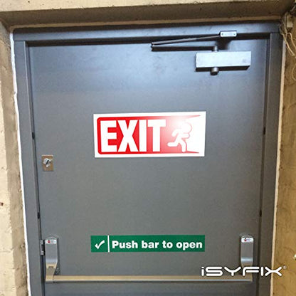 iSYFIX Exit Signs Stickers, 10x4 Inch, 3 Pack, White & Red - color: White & Red