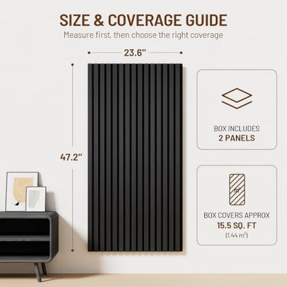 Amsleekey 2-Pack 47.2″x23.6″ Acoustic Wood Slat Wall Panels, 4 Hooks, Black - color: Black, size: 47.2 x 23.6 in - 2 pcs