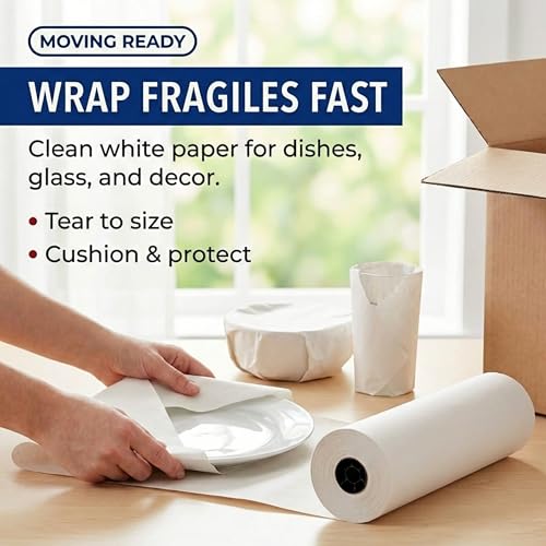 BOX USA White Newsprint Paper Roll 20x17280" (1440'), Recycled for Packing - size: 20"