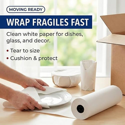 BOX USA White Newsprint Paper Roll 20x17280" (1440'), Recycled for Packing - size: 20"