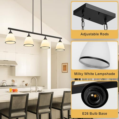 4-Light Modern Linear Chandelier for Kitchen Island Light Black - color: Black