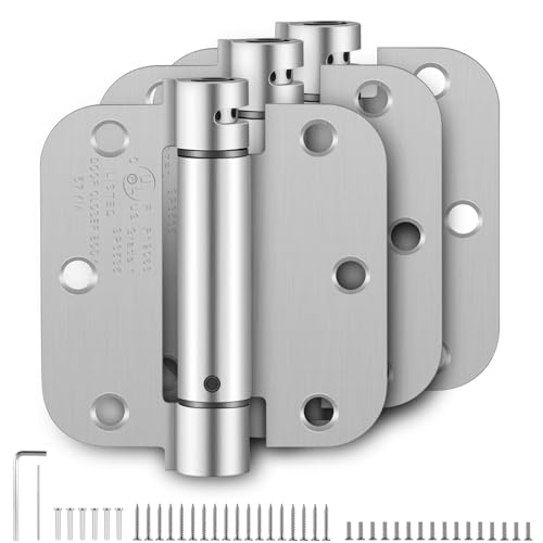 Self Closing Door Hinges 3.5 Inch, Spring Loaded Adjustable Tension Hinges for Garage/Front/Back Doors - UL Listed Brushed Nickel Hinges, Left/Right Hand Door Hardware with 5/8" Radius Corners 3 Pack - size: 3.5" 3 Pack