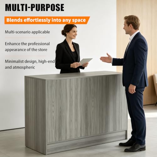 48" W * 20" D * 38" H - Wooden Cash Wrap Counter, Commercial Cash Wrap Counter with (Gray Wood Grain) - color: Gray Wood Grain, size: 48"