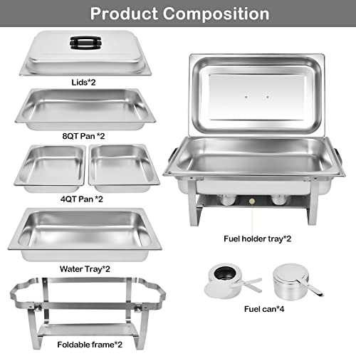 Food Warmers For Parties [2 Pack] 8QT Stainless Steel Chafing Dish Buffet Set,Party Wedding Event Warming Trays For Food With 1*Full Tray+2*Half Trays - size: Model 2