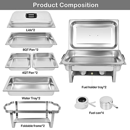 Food Warmers For Parties [2 Pack] 8QT Stainless Steel Chafing Dish Buffet Set,Party Wedding Event Warming Trays For Food With 1*Full Tray+2*Half Trays - size: Model 2