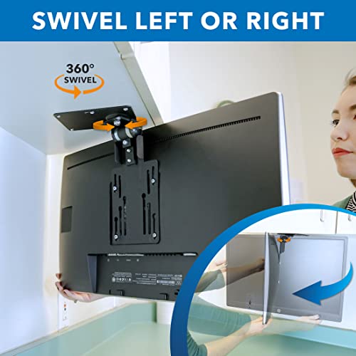 Mount-It! Compact Folding Ceiling TV Mount | Flip Down and Under Cabinet TV Bracket for Small Screens Up to 24 Inches | 90° Tilt and 360° Swivel | VESA 50x50, 75x75, 100x100 | Max 18 lbs