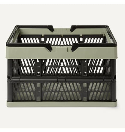 Amazon Basics Collapsible Plastic Grocery Shopping Baskets with Ergonomic Handles, Stackable, 6.6 Gallon Capacity, Green, 3 Pack