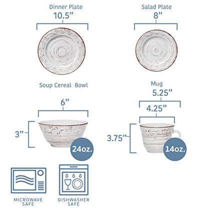 Pfaltzgraff Trellis White 16-Piece Stoneware Dinnerware Set, Service for 4, Distressed White Finish, Microwave & Dishwasher Safe Plates and Bowls - color: Distressed White