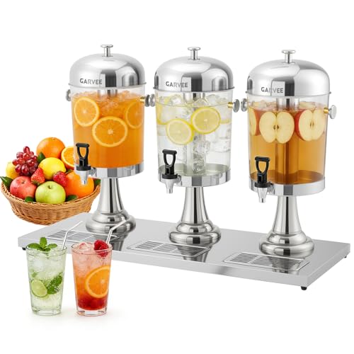 GarveeHome 6.6 Gallon Ice Core Cold Beverage Dispenser, Stainless Steel Drink Dispenser with Stand, Spigot & Drip Tray for Cold Drinks, Lemonade, Juice Dispenser for Parties Weddings Hotels, Silver - color: Silver, size: 6.6 Gallon