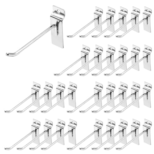 30Pcs 4 Inch Silver Slatwall Panel Hooks, Heavy Duty Slat Wall Hanging Display Hooks Pegboard Metal Hanger Hook for Gridwall Garage Shop Retail - color: Silver, size: 4 Inch