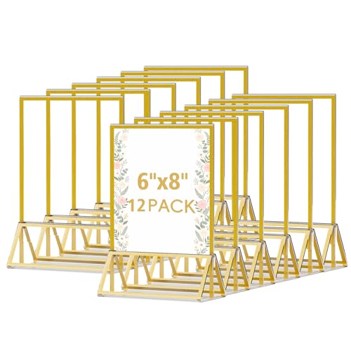 6"x8" Clear Acrylic Tabletop Sign Holder with Gold Frame, 12 Pack - size: 6"× 8"-12 Pack