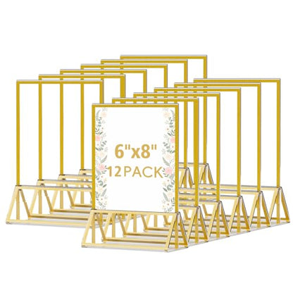6"x8" Clear Acrylic Tabletop Sign Holder with Gold Frame, 12 Pack - size: 6"× 8"-12 Pack