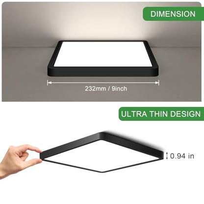 9Inch 18W Square LED Ceiling Light Fixtures Flush Mount, 4000K Natural White Ceiling Lamp, Surface Mount Modern Ceiling Lights, Black Slim Flat Panel Lighting for Bedroom, Kitchen, Bathroom - color: Natural White, size: 9 inch Black