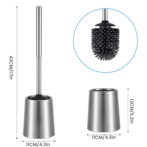 SUS304 Stainless Steel Toilet Brush and Holder Toilet Brush Bowl Cleaning Brush Double Layer Holder Long Brush Handle High Density Silicone Head