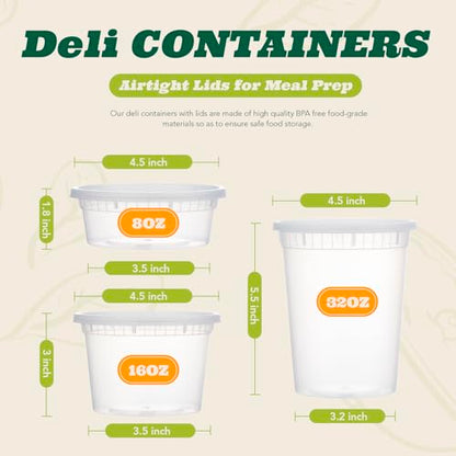Glotoch Express 48 Sets 16 oz Deli Containers with Lids,Leakproof&BPA-Free - size: 16 oz - 48 Sets