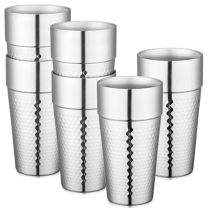 Beasea Stainless Steel Cups 19 oz, 6 Pack Large 18.6oz 550ml Stainless Steel Tumbler Stackable Double Wall Insulated Metal Drinking Glasses for Home Restaurant Office Party Camping - color: General with Honeycomb, style: 18.6oz 6pcs