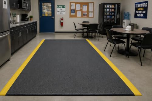 Guardian 24041201BY Soft Step Anti-Fatigue Floor Mat, Vinyl, 4'x 12', Black with Yellow Stripe - color: Black and Yellow, size: 144"L x 48"W x 0.4"Th