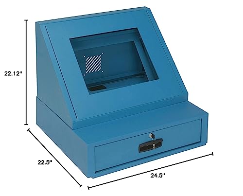 Global Industrial LCD Console Counter Top Security Computer Cabinet, Blue, 24-1/2"W x 22-1/2"D x 22-1/8"H
