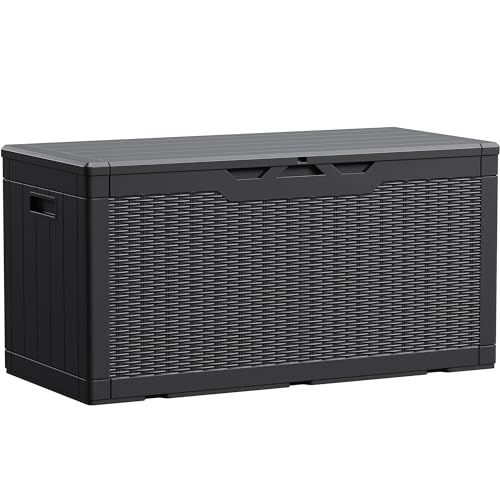 Devoko 100 Gallon Waterproof Deck Box, Resin Large Outdoor Storage Box - color: Black, size: 100 Gallon without Cushion