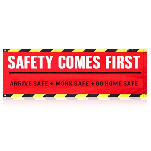 Peryiter 1 Pcs 10 x 2 ft Safety First Banner Vinyl Sign for Workplace - size: 10 x 2 ft
