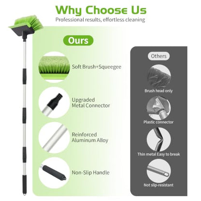 Ordenado 56" Car Wash Brush with Long Handle, Soft Bristle& Rubber Squeegee - color: Green
