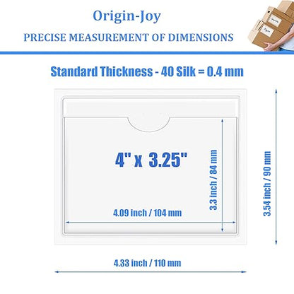 Origin-Joy 35 PCS Self Adhesive Index Card Pockets with Top Open, Clear Plastic Label Holder for Cards of Note, Library and Business, Adhesive Label Pockets & Card Holder (4 x 3.25 inch) - size: 4 x 3.25 inch, style: Horizontal