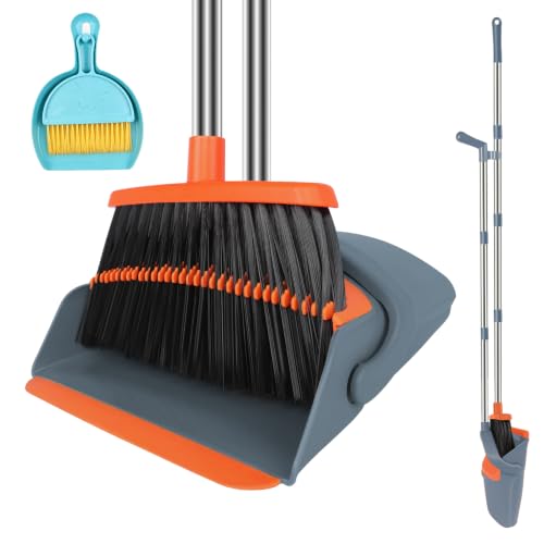 Broom and Dustpan Combo Set, 51" Long Handle Broom with Mini Set - color: Orange, size: Normal