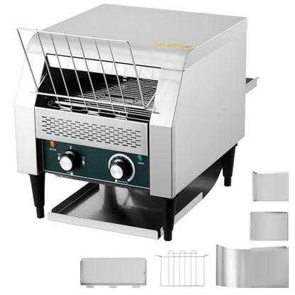 High-Capacity Commercial Conveyor Toaster, 1800w 110v for 300 Slices Per Hour, Stainless Steel Construction with 7 Browning Settings & Timer, Ideal for Restaurant, Bagel Shop, Bakery, Buffet