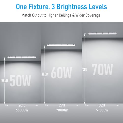 LEONLITE 3CCT 4FT LED Vapor Tight Light, 90-Min Emergency Battery Backup
