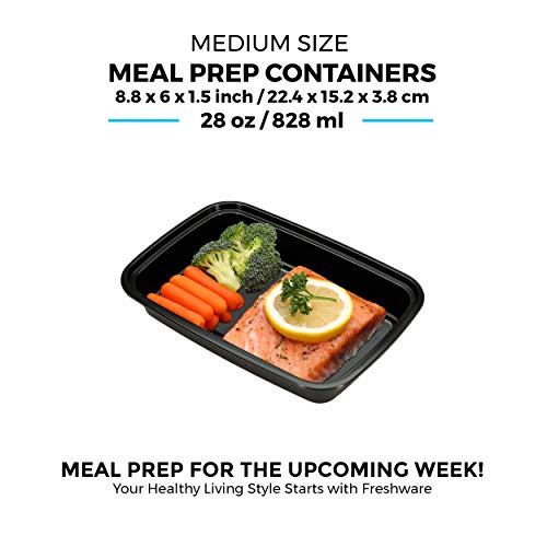 Freshware Meal Prep Containers [15 Pack] 1 Compartment Food Storage Containers with Lids, Bento Box, BPA Free, Stackable, Microwave/Dishwasher/Freezer Safe (28 oz) Black - size: 1-COMP-28OZ-15PK