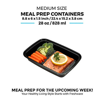 Freshware Meal Prep Containers [15 Pack] 1 Compartment Food Storage Containers with Lids, Bento Box, BPA Free, Stackable, Microwave/Dishwasher/Freezer Safe (28 oz) Black - size: 1-COMP-28OZ-15PK