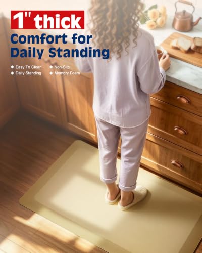 FEATOL 1 Inch Extra Thick Anti-Fatigue Mat for Standing Desk & Kitchen - color: Beige, size: 36"L x 24"W x 1"Th