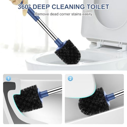 SetSail Toilet Brush and Holder, Self Closing Lid Toilet Bowl Brushes Holder and Extra Long Handle Ventilated Toilet Brush Set for Bathroom Cleaning, Nylon Bristles, Dark & Blue - color: Dark Blue, size: 1 pack