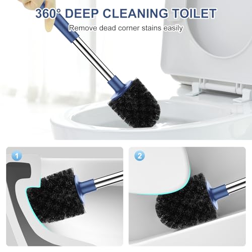 SetSail Toilet Brush and Holder, Self Closing Lid Toilet Bowl Brushes Holder and Extra Long Handle Ventilated Toilet Brush Set for Bathroom Cleaning, Nylon Bristles, 2 Packs-Dark & Blue - color: Dark Blue, size: 2 packs
